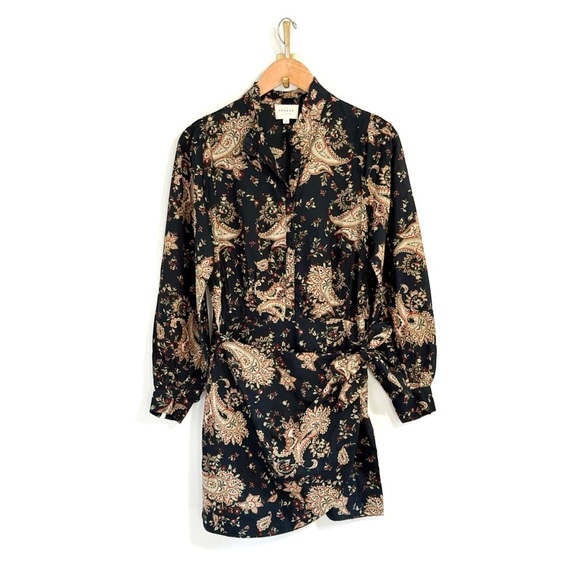 Sezane Wrap-Skirt Floral Mini Capri Long-Sleeve Dress - Picture 2 of 8